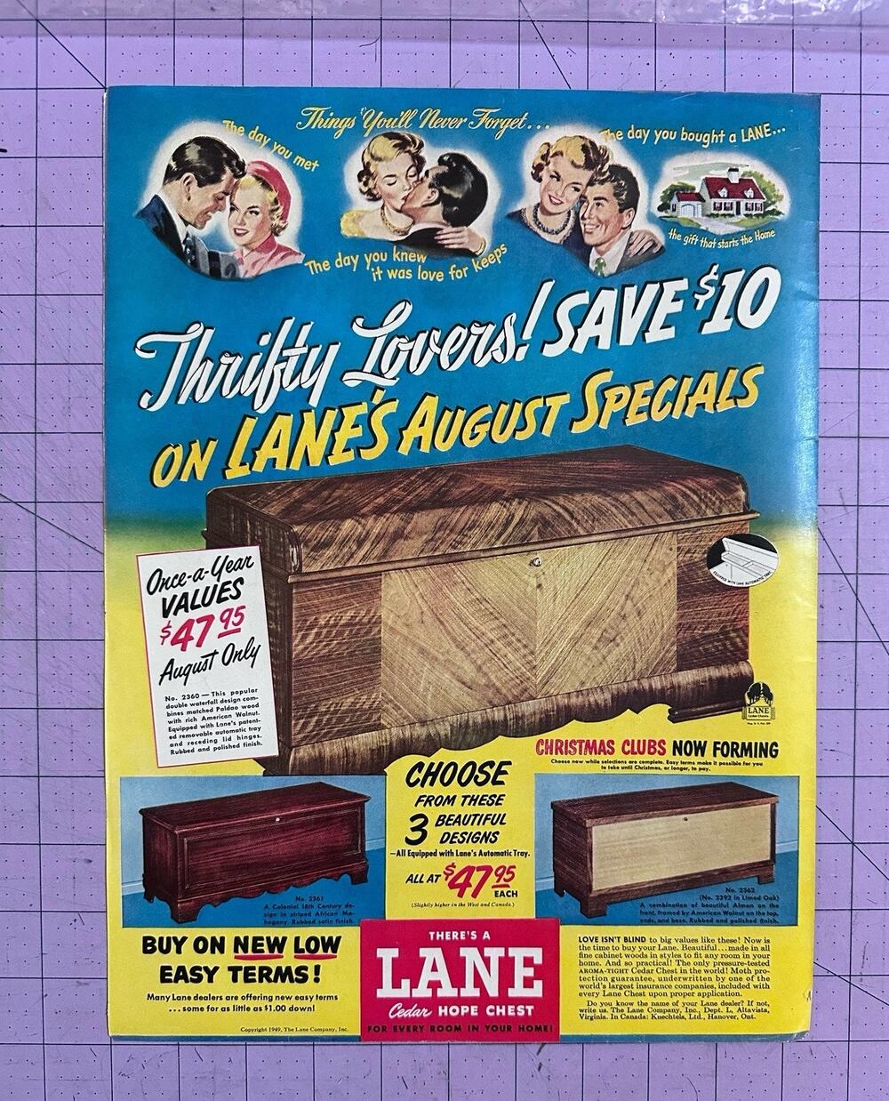 1949 Lane Cedar Hope Chest Vintage Ad Furniture Thrifty Lovers